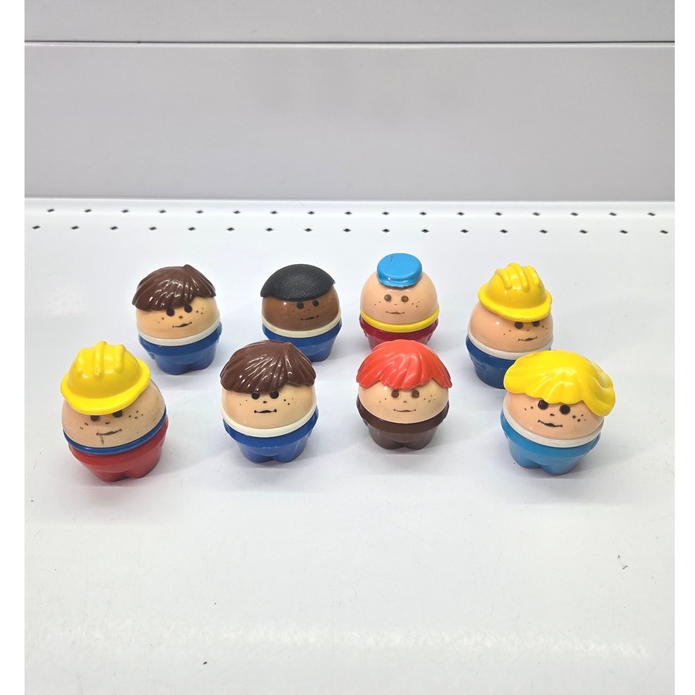Fisher Price Little People Set of 8 Round Figures Boy Girl Mixed Hair Color Hats